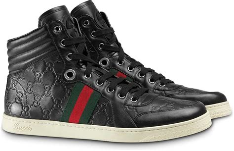 black leather gucci high top sneakers|black Gucci sneakers men's.